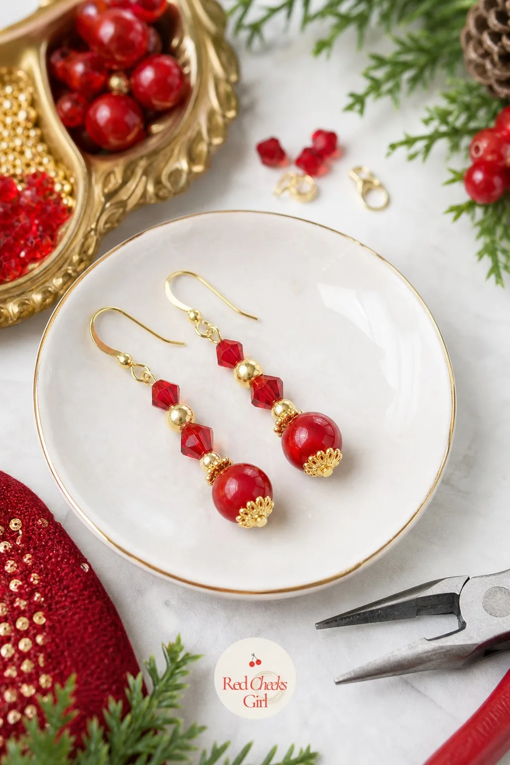 Beaded Holiday Drop Earrings — Statement earrings from the shops cost more than they should for a pair worn twice a year. Easy christmas crafts for adults