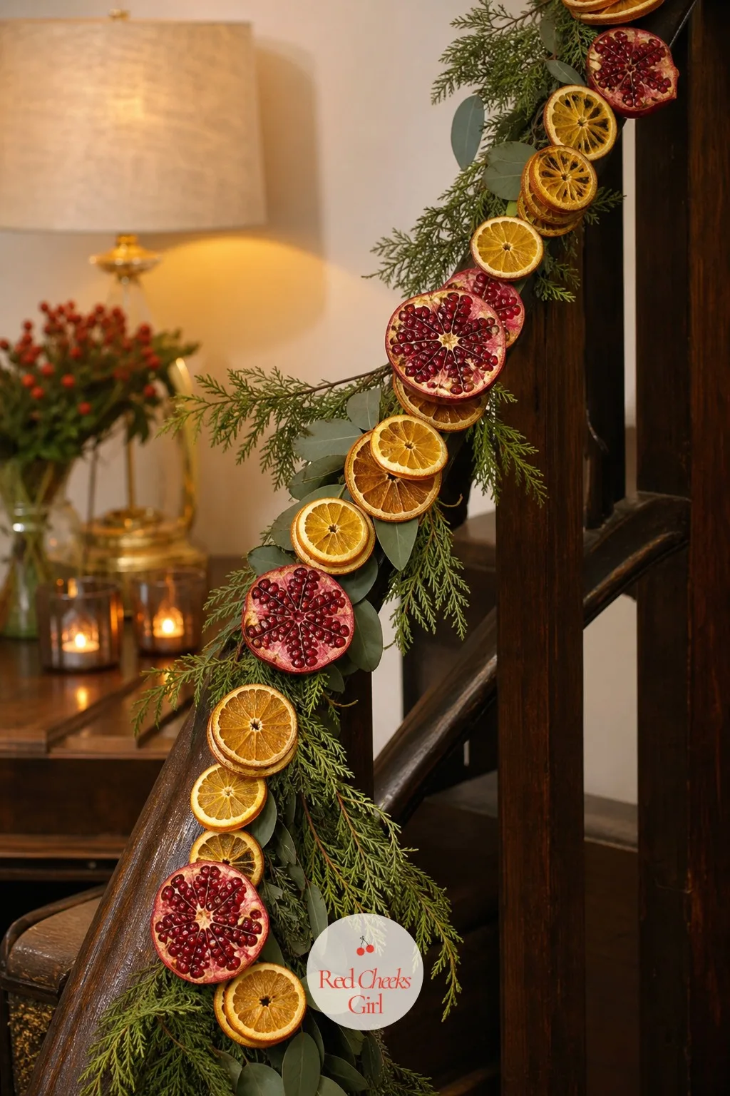 Dried Citrus and Pomegranate Garland — If the tree still looks bare after the lights go up, a garland fixes it faster than more ornaments ever will. Easy