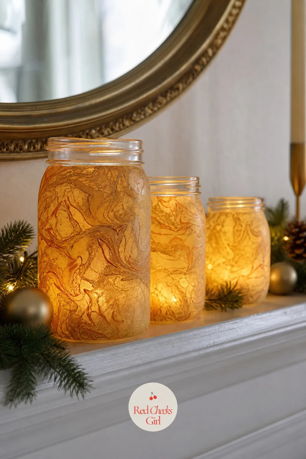 Marbled Paper Luminaries — A plain glass jar with a tea light inside is fine. Easy christmas crafts for adults