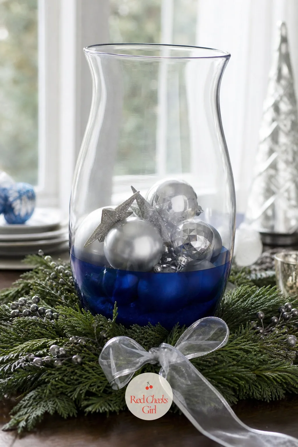Painted Glass Hurricane Centerpiece — A bare glass hurricane looks unfinished sitting alone in the middle of the table, like it is waiting for something that