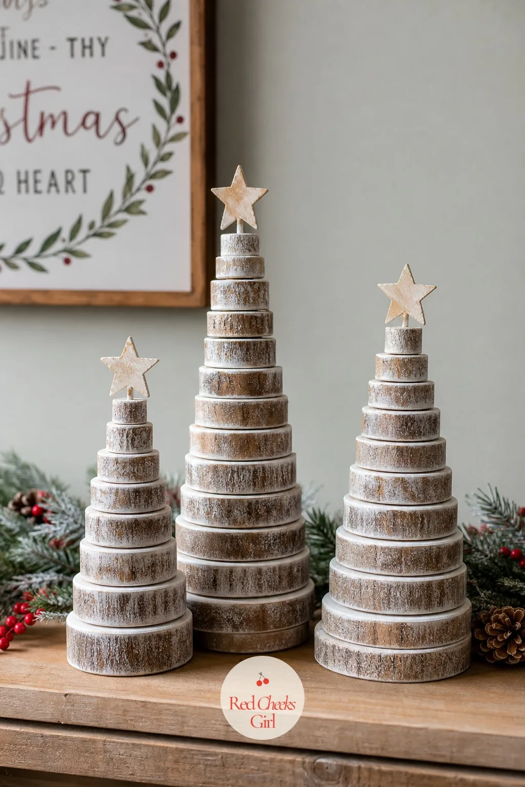 Stacked Wood Slice Trees — Every shop sells the same ceramic bottle brush tree in the same three colors. Easy christmas crafts for adults