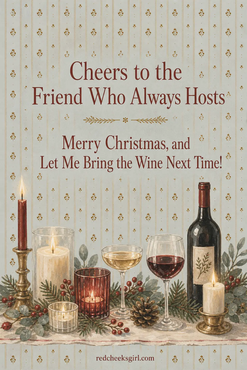 The Cheers to the Host Card printable sheet — For the friend who always has the party at her place, candles lit, the good glasses out. Elegant christmas cards