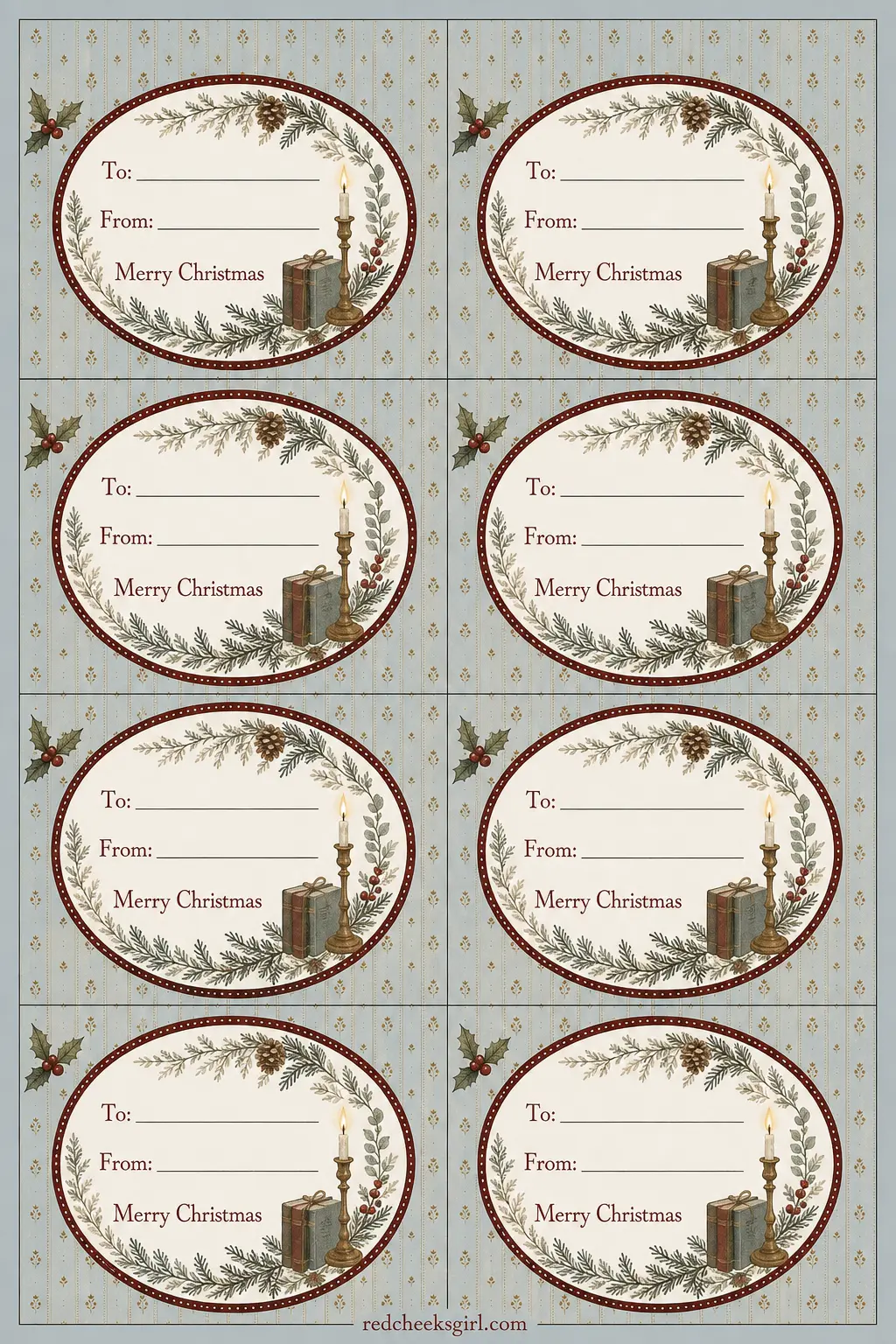 The Gift Tag Set printable sheet — Not a card, strictly, but the thing that finishes the card off: the tag on the parcel underneath the tree. Elegant christmas