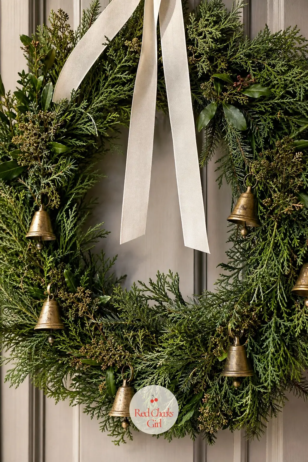The Antique Brass Bell Wreath for the Butler's Pantry Door — Brass that has already dulled looks older and more expensive than anything bright gold. Elegant