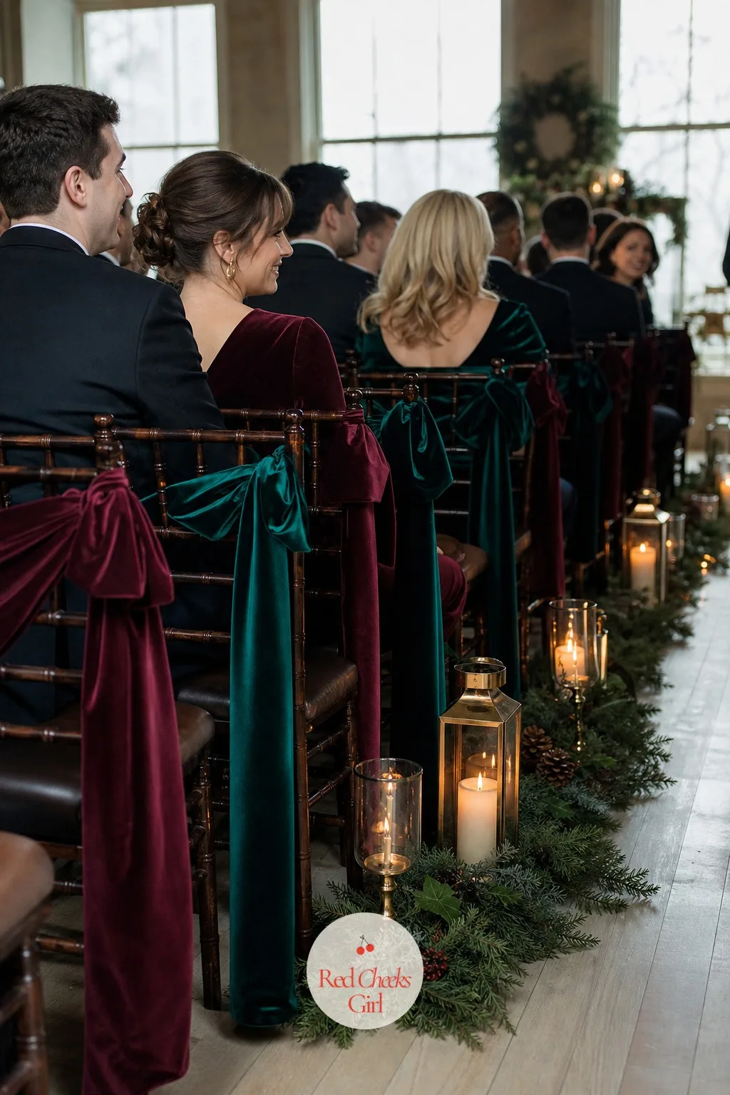 The Guest Seating — Rows of plain chairs read like a waiting room. Elegant winter wedding