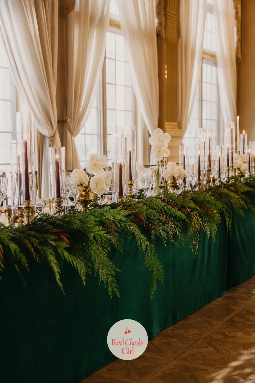 The Head Table — The head table carries the whole room's attention for the toasts, so it earns the most dressing of any single surface. Elegant winter wedding