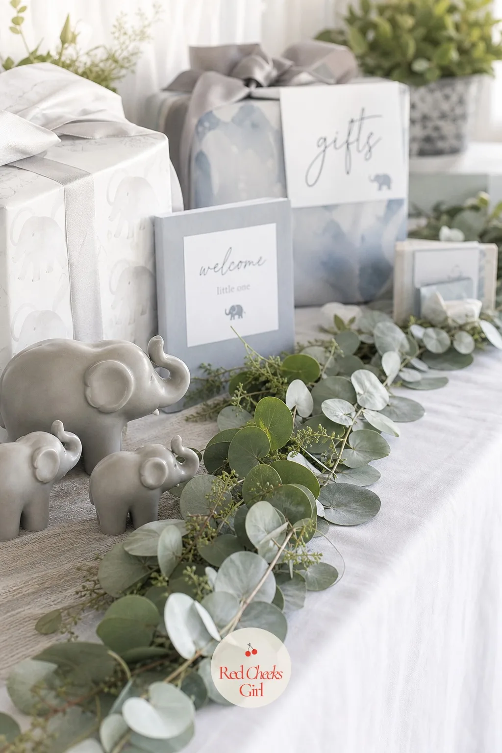 The Gift Table Trunk Garland — The gift table usually gets forgotten until the last ten minutes, and it shows. Elephant baby shower theme