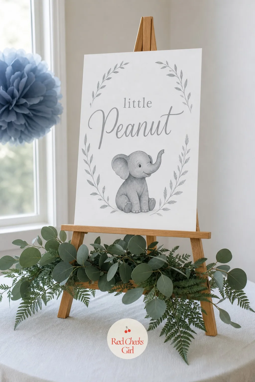 The Little Peanut Sign — Every good party needs a line that tells a stranger exactly what she walked into, and this is it. Elephant baby shower theme