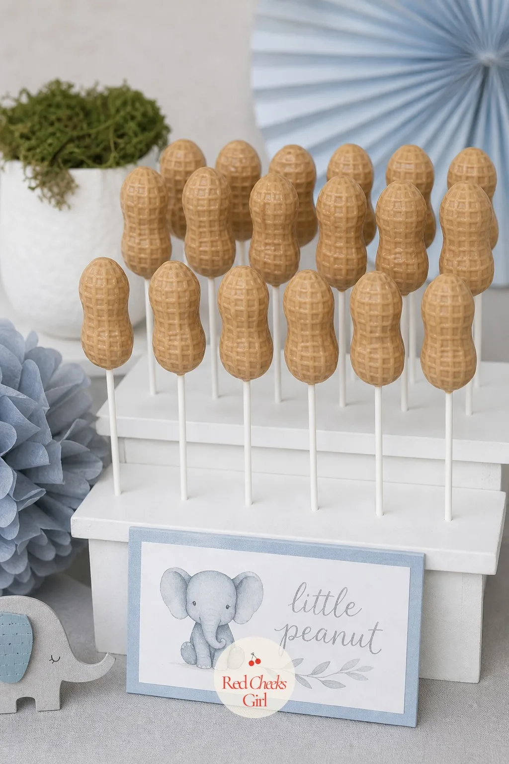 Peanut Shaped Cake Pops — This is the detail that makes guests ask who made the dessert table, because at a glance they genuinely look like shelled peanuts.