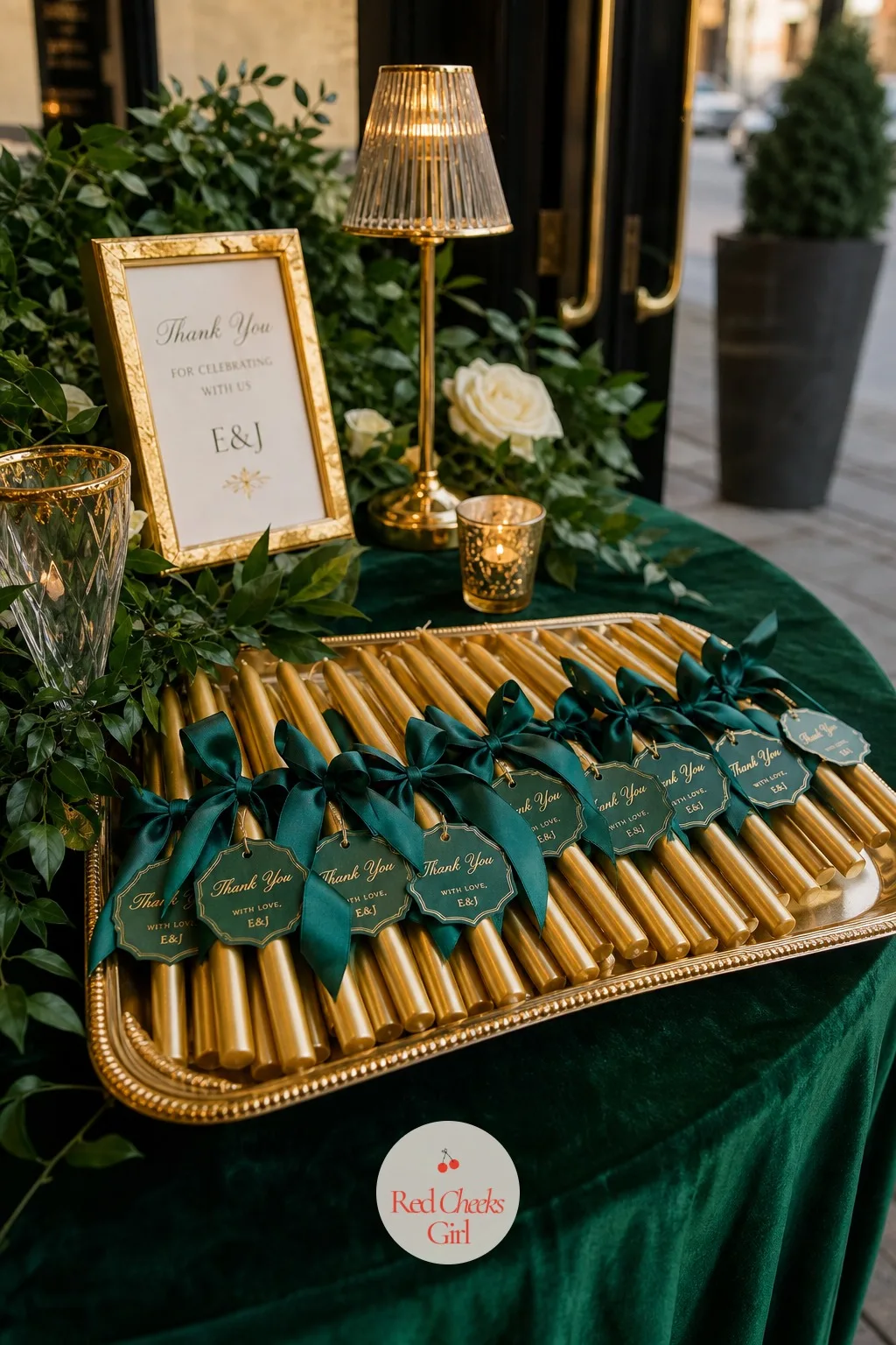 Gold Candle Favors — This is the small object every guest actually pockets on the way out, so it is worth getting right. Emerald green wedding theme