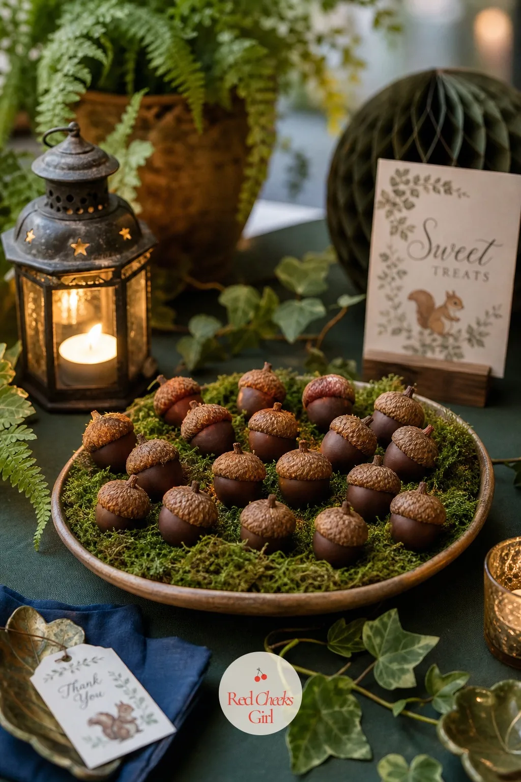 Acorn-Capped Chocolate Truffles — Sweets that look like the forest floor, not a cottage, keep this theme from drifting into the mushroom look next door.
