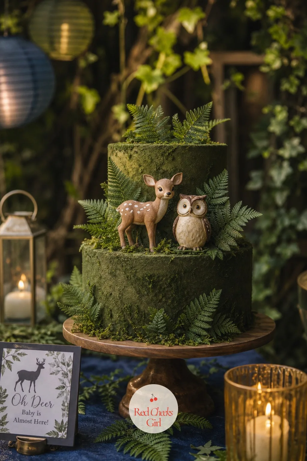 Deer and Owl Cake Toppers Perched on the Tiers — The moment that actually gets photographed is rarely the whole cake, it is the small creature perched on top