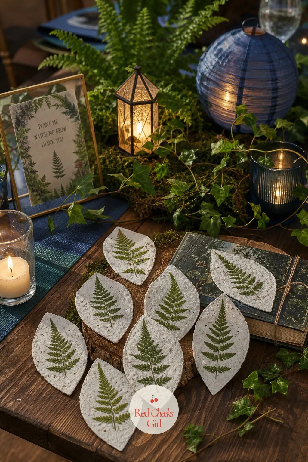 Fern-Pressed Seed Paper Bookmarks — A favor that turns into a plant later says more than any cellophane bag ever could. Enchanted forest theme baby shower ideas