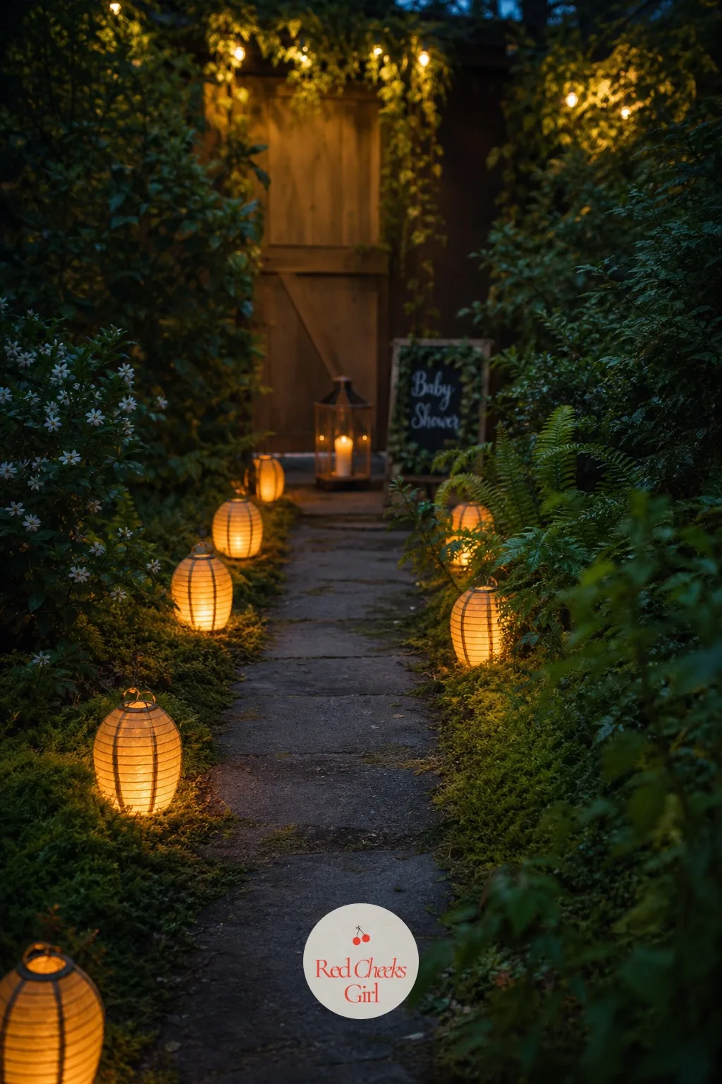 A Lantern-Lit Path to the Door — She should not be looking for the right house. Enchanted forest theme baby shower ideas