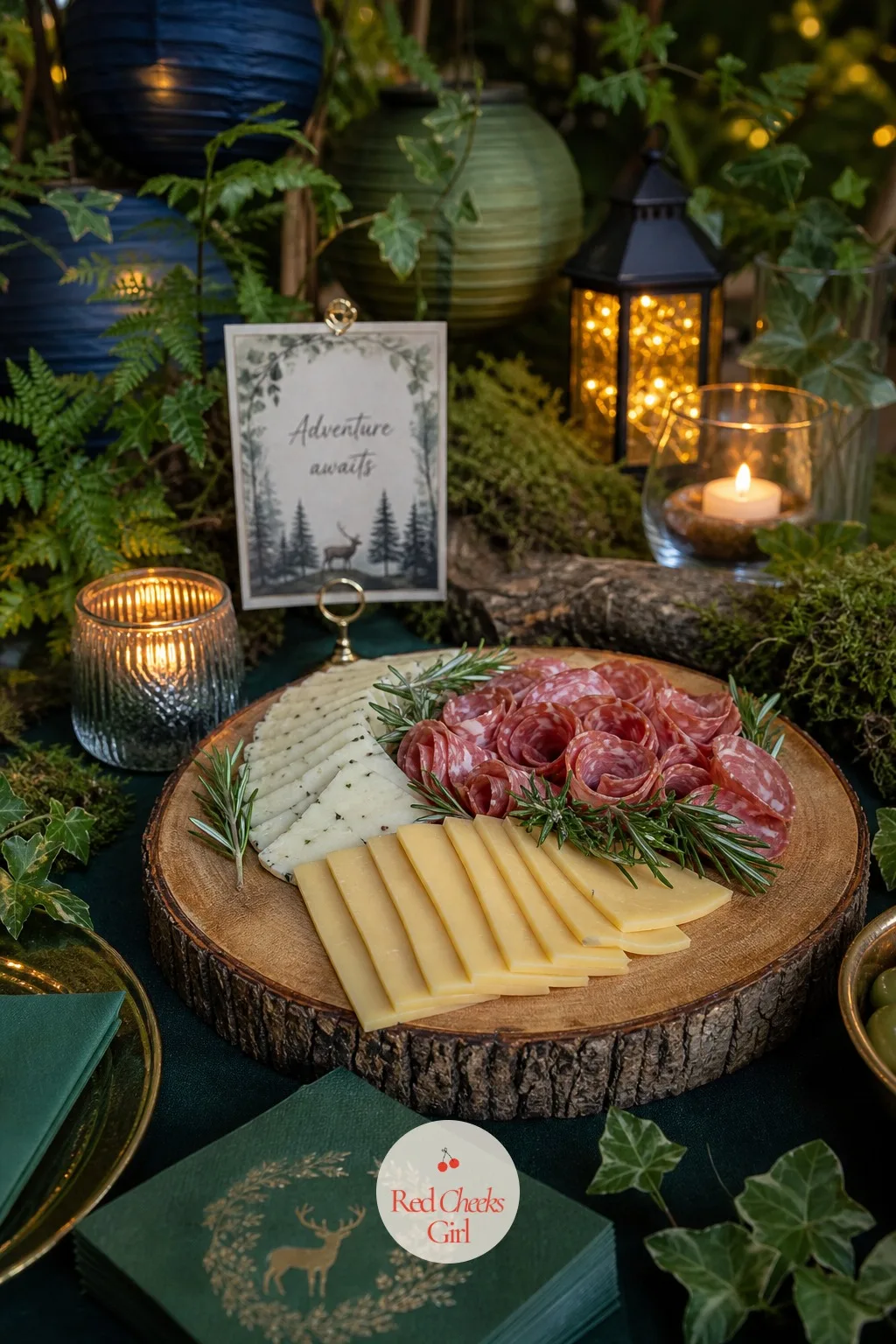 A Log Slice Cheese Board — A platter is fine. Enchanted forest theme baby shower ideas