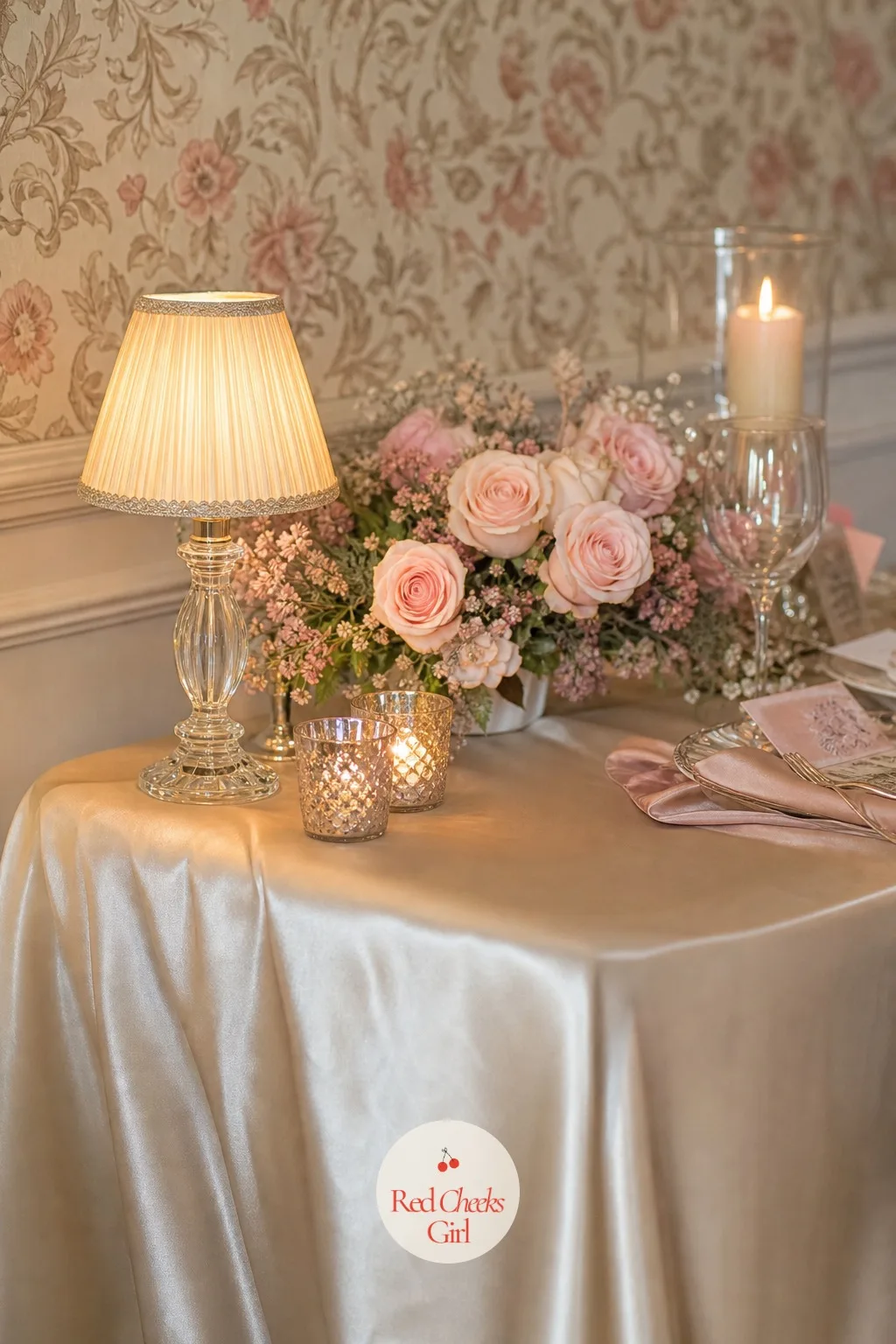Table Lamps — A small lamp with a warm bulb, set at one end of the guest table or on a sideboard nearby, replaces the flat overhead light with something closer