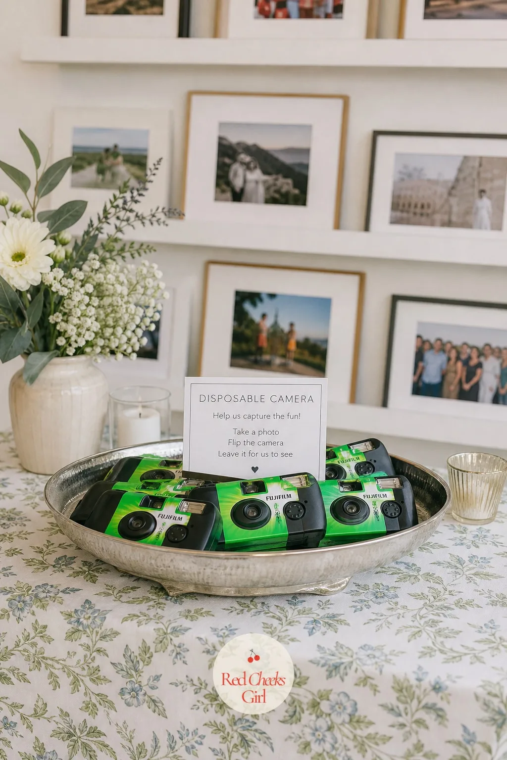Disposable Camera Table — Phone photos get stuck in a camera roll and never seen again. Engagement party ideas
