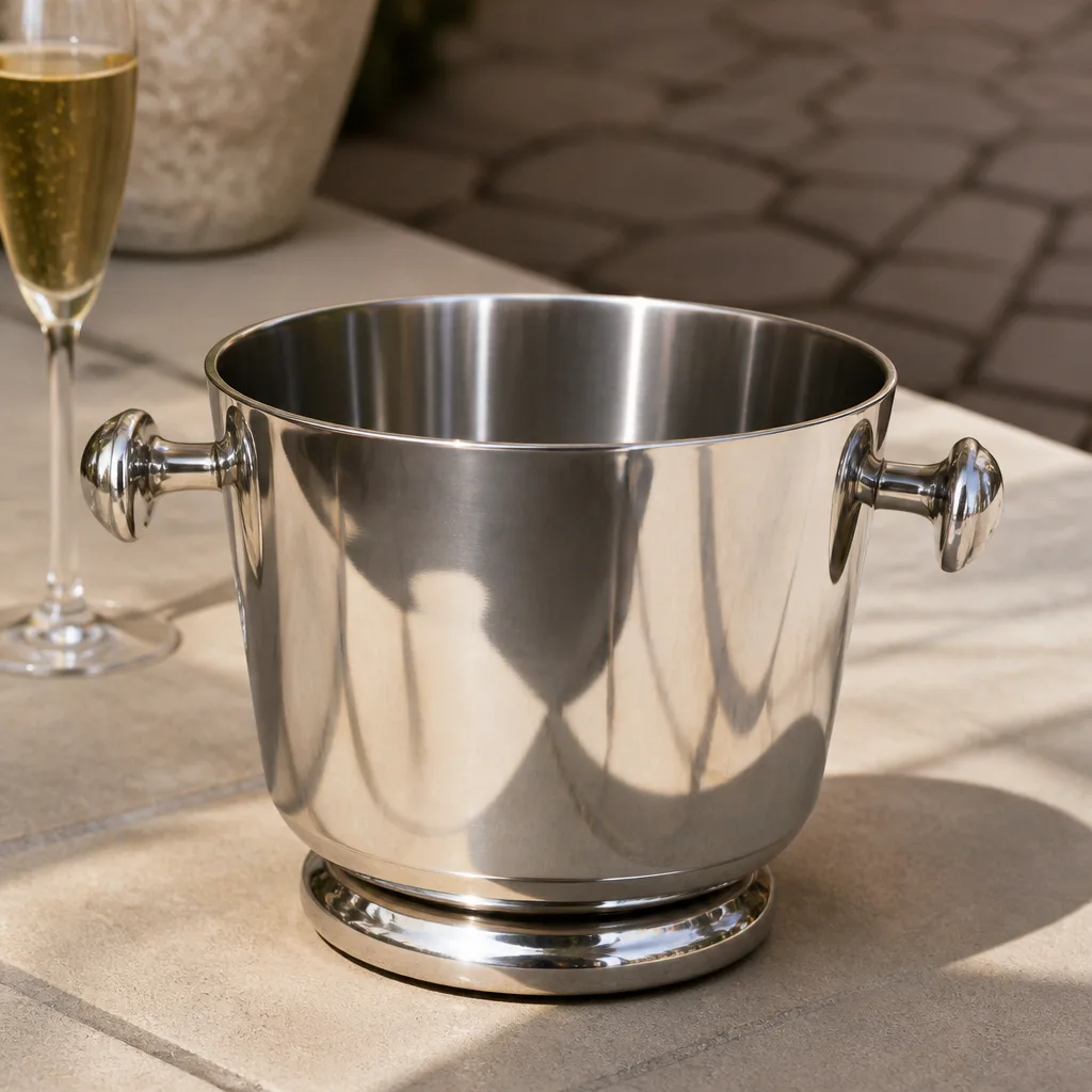 Champagne Bucket — If they are the kind of couple who hosts, a proper ice bucket earns its keep at the engagement party and every dinner after it, not just the