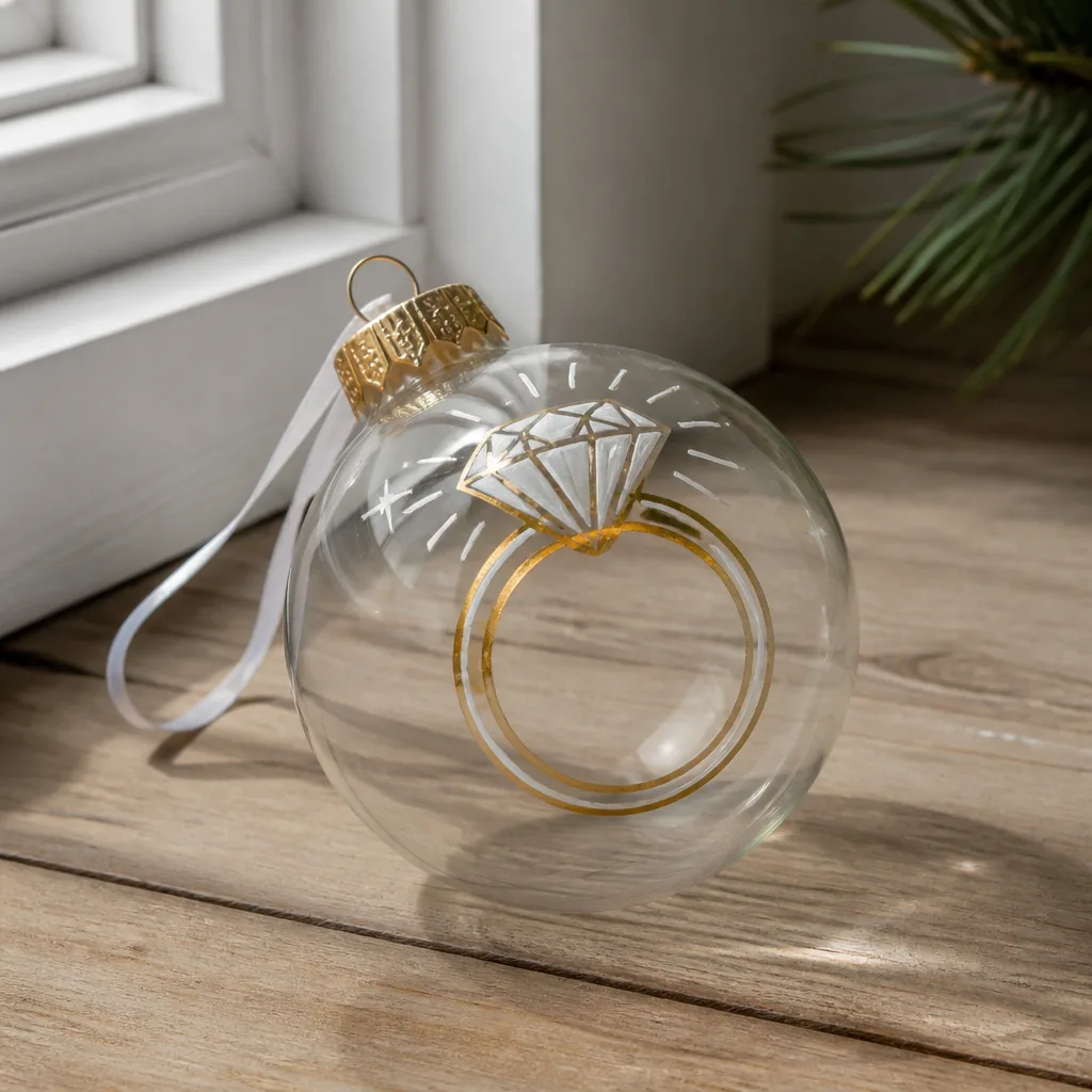 Engagement Ornament — If she loves a tradition more than a gadget, an ornament marking this exact engagement gives her something to hang every year from now