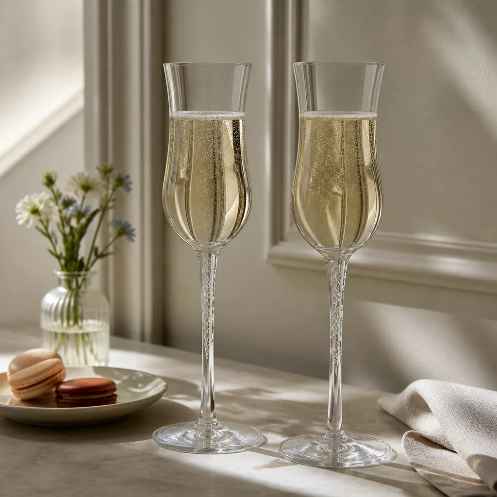 Engraved Champagne Flutes — She is going to toast with something the night of the proposal party, the night of the wedding, and probably every anniversary