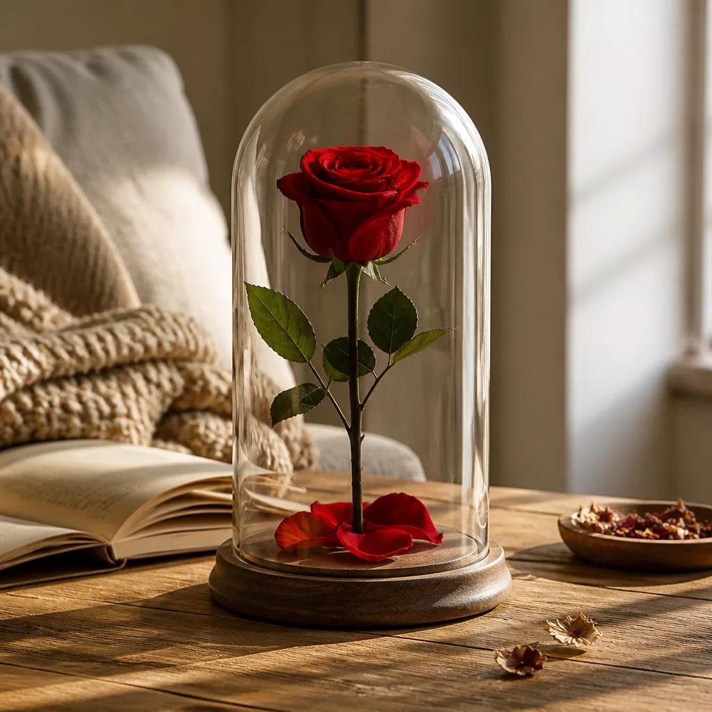Preserved Rose In A Glass Dome — If there was a bouquet on the night of the proposal, a single preserved rose under glass keeps a piece of that evening on a