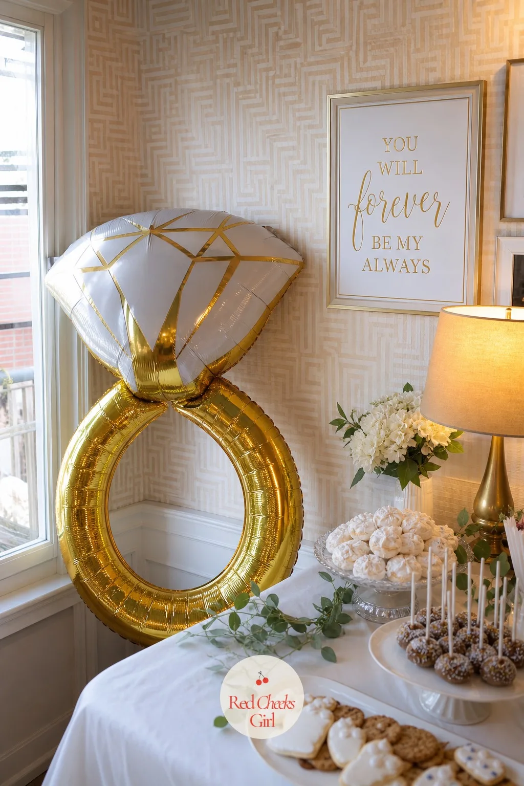 Ring-Shaped Balloons — A balloon arch has been done at every baby shower on the block. Engagement party ideas