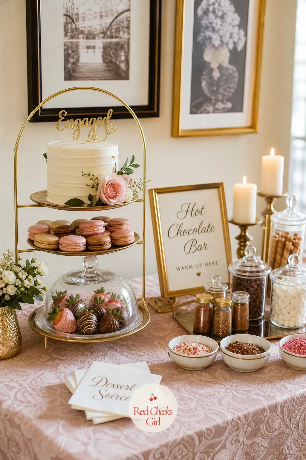 Dessert Soiree — Desserts alone can feel thin unless height and variety carry the table. Engagement party themes
