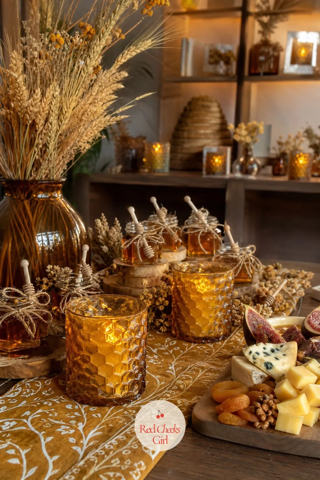 Honey & Amber Harvest — A warmer, quieter autumn mood than the usual pumpkin look: honey jars, cinnamon, amber light, nothing orange and plastic in sight.