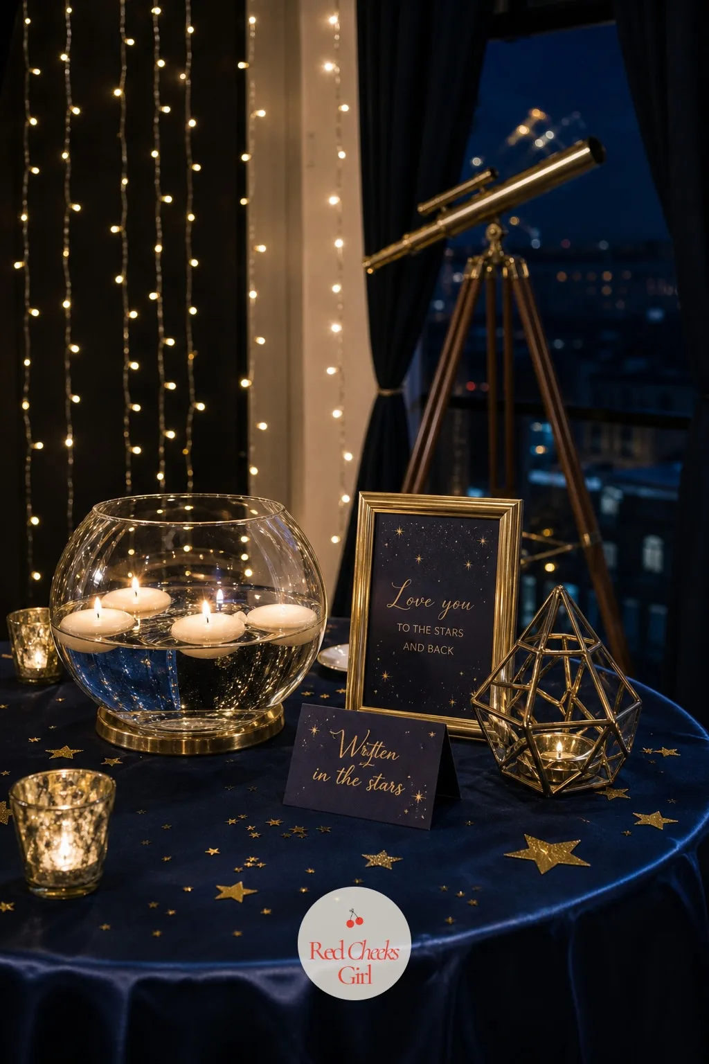 Starlit Celestial Love — The risk is it reads like a kid's space party. Engagement party themes