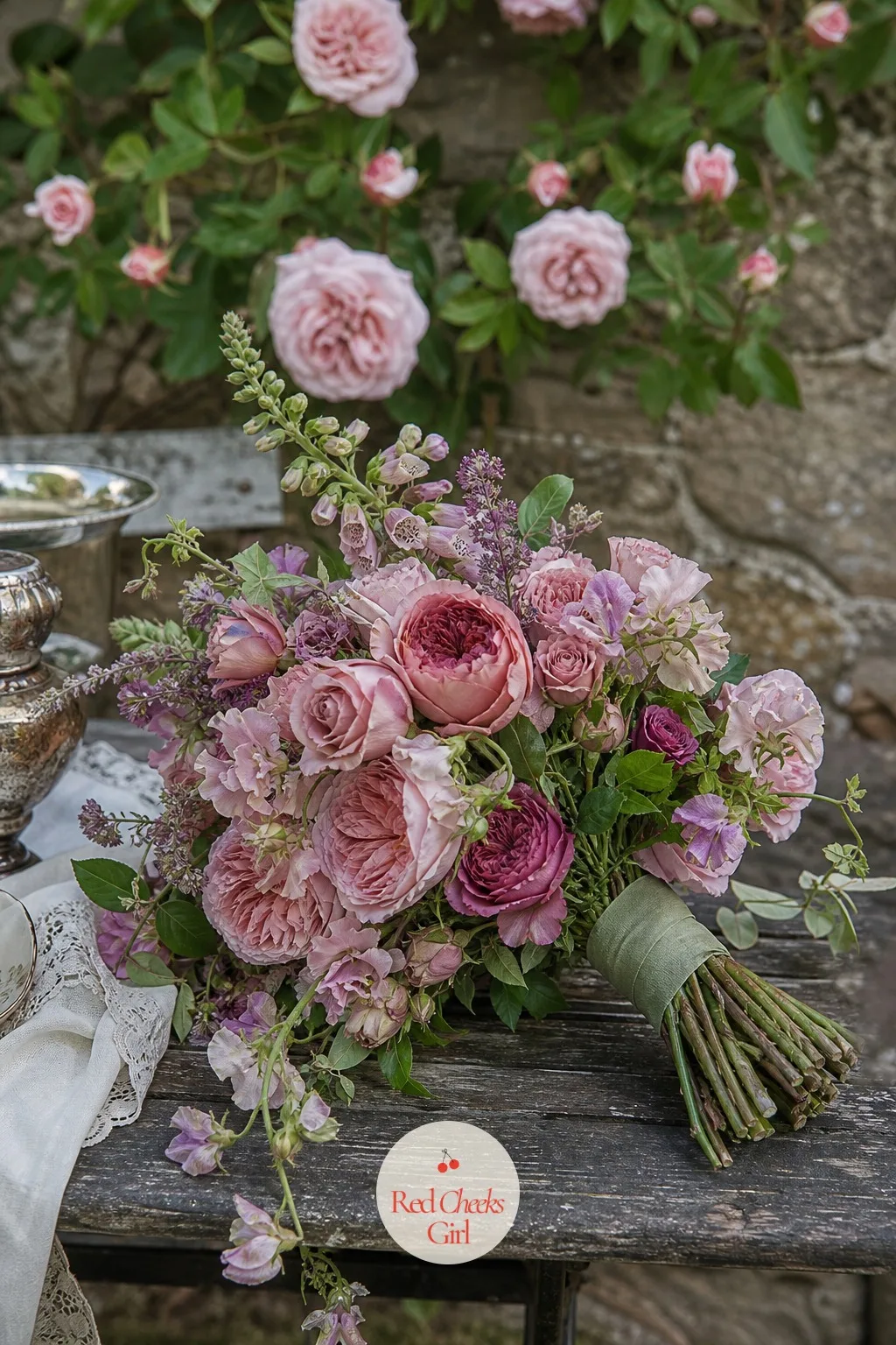 Bouquet of Garden Roses — A tight, rounded bouquet can look more formal than the rest of a garden wedding wants to feel. English garden wedding