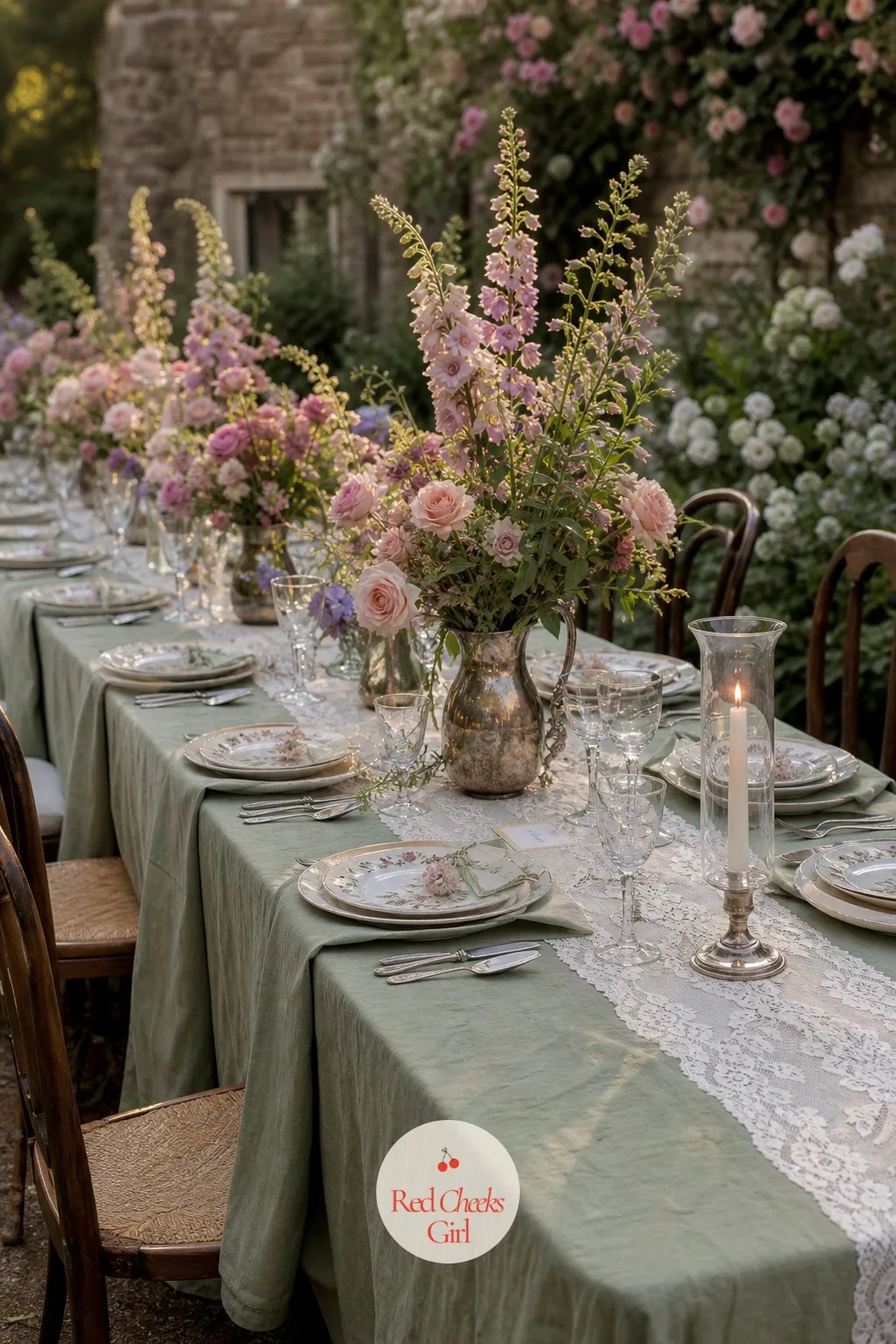 Vintage Lace Table Runners — A bare trestle table under all that china looks unfinished even with the best centerpiece in the world. English garden wedding