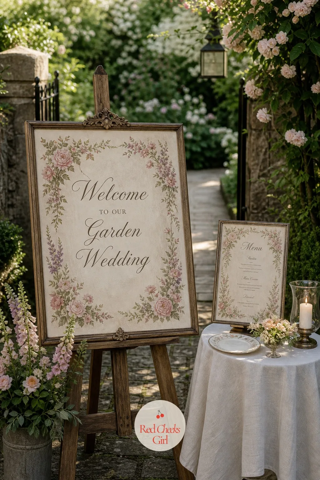 Vintage-Style Welcome and Menu Signage — Guests arriving with no idea where the tea station or ceremony seating begins wander and ask the same question five