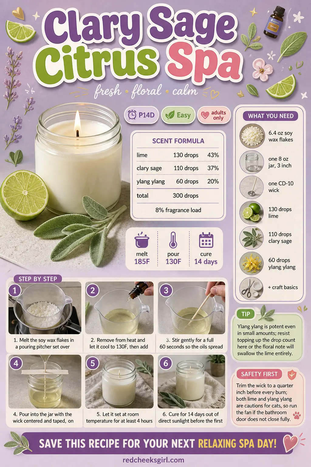 Clary Sage Citrus Spa Craft Card printable sheet. Essential oil candle recipes