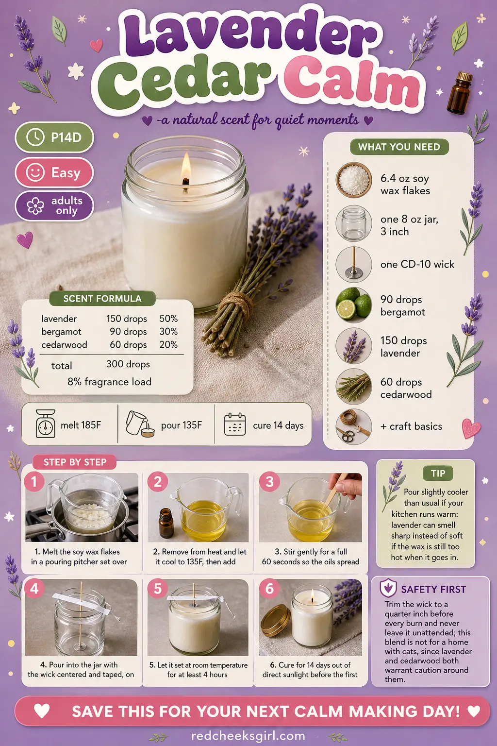 Lavender Cedar Calm Craft Card printable sheet. Essential oil candle recipes