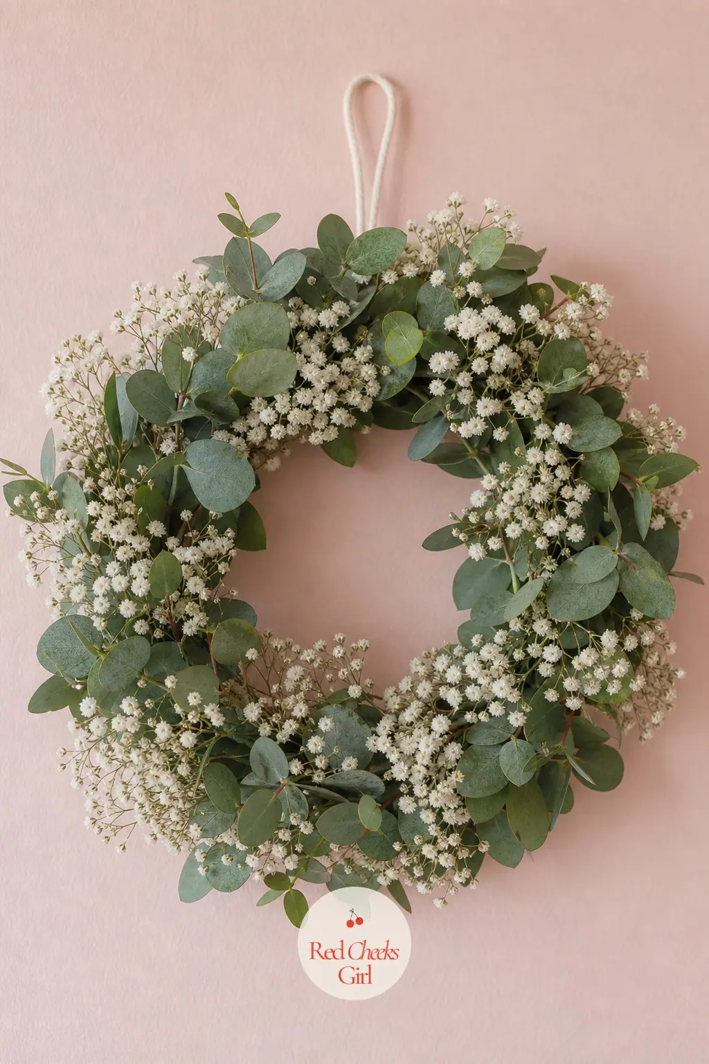 The Eucalyptus and Baby's Breath Wreath for the Nursery Wall — Dried baby's breath, worked in small clusters between the eucalyptus stems, softens the whole