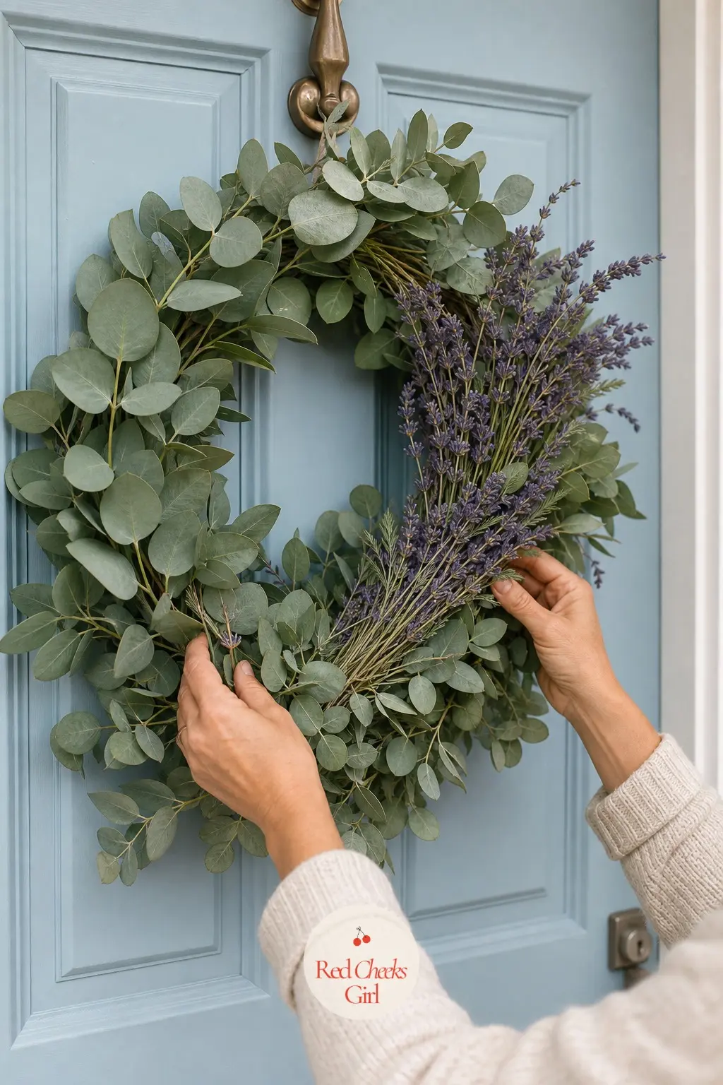 The Eucalyptus and Dried Lavender Wreath for the Guest Bedroom Door — Dried lavender wands tucked through a sage green eucalyptus base turn a plain wreath into