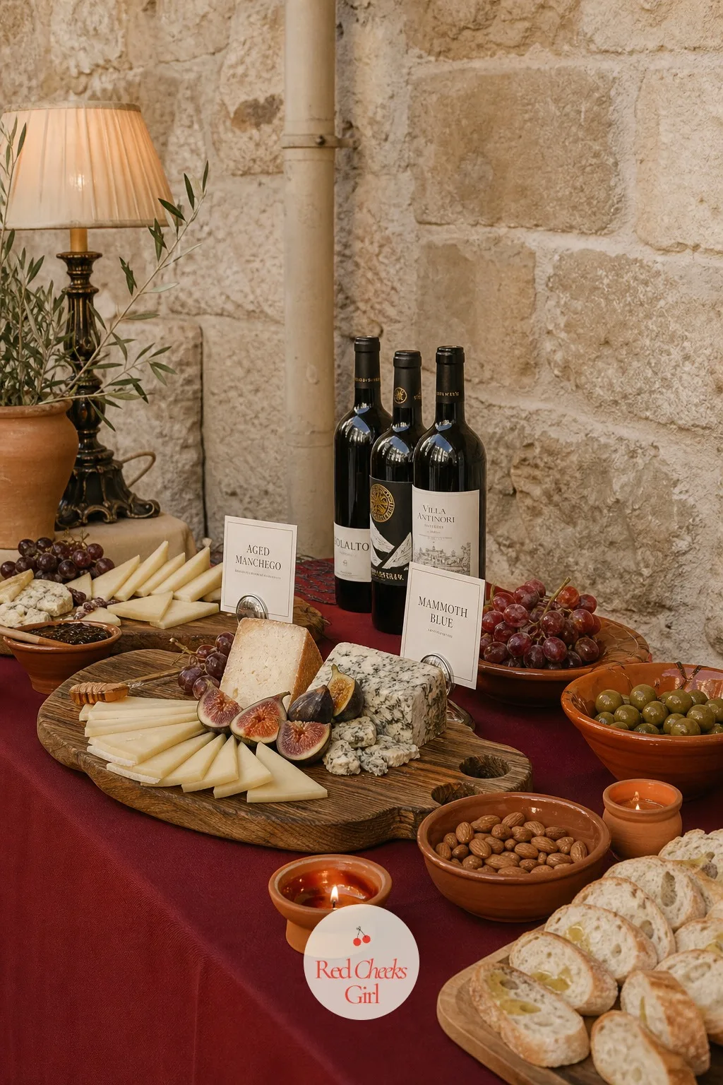 The Cheese and Wine Table — One station does the job of a dessert table and a late-night snack both. European wedding aesthetic