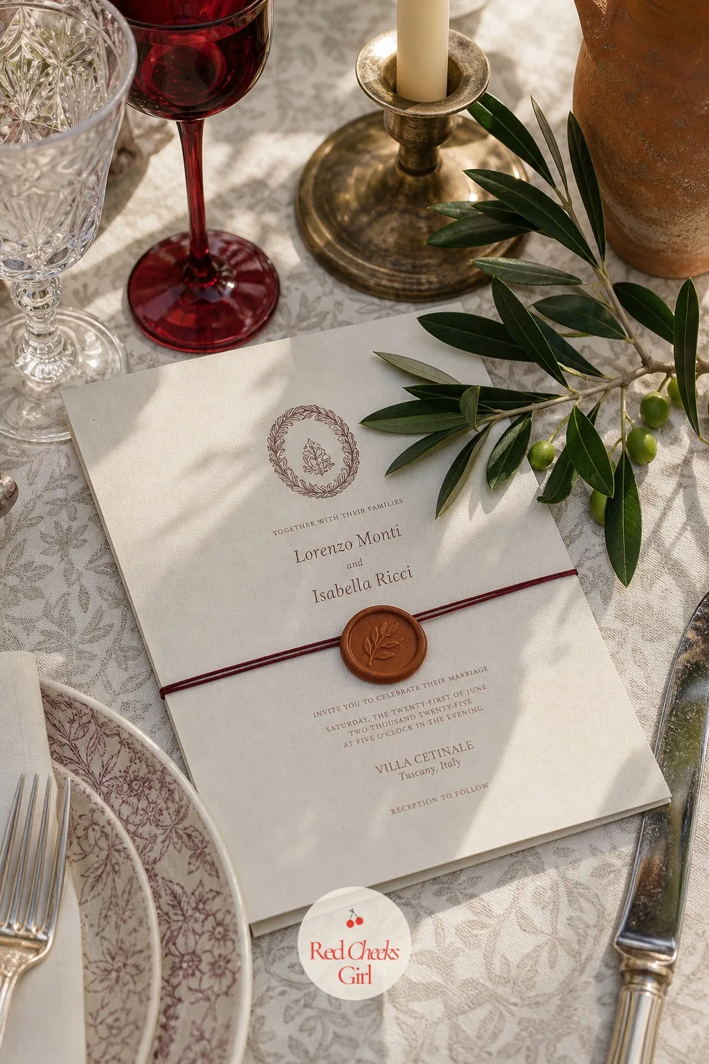 The Invitation — The invitation is the first thing anyone sees, so it carries the whole palette before a single guest arrives. European wedding aesthetic