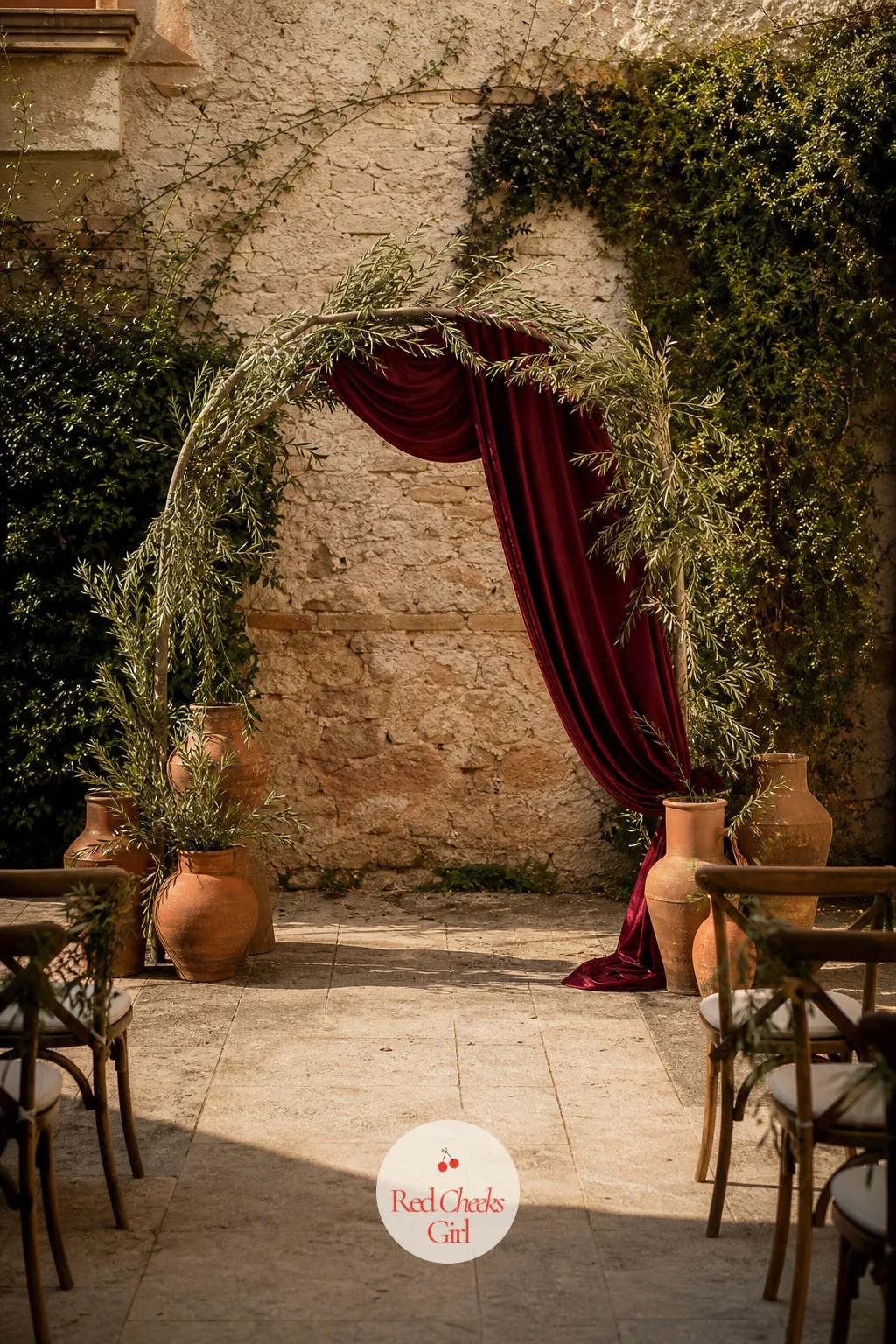A Terracotta Courtyard Arch for the Vows — A bare arch always looks like it is waiting for something. European wedding aesthetic