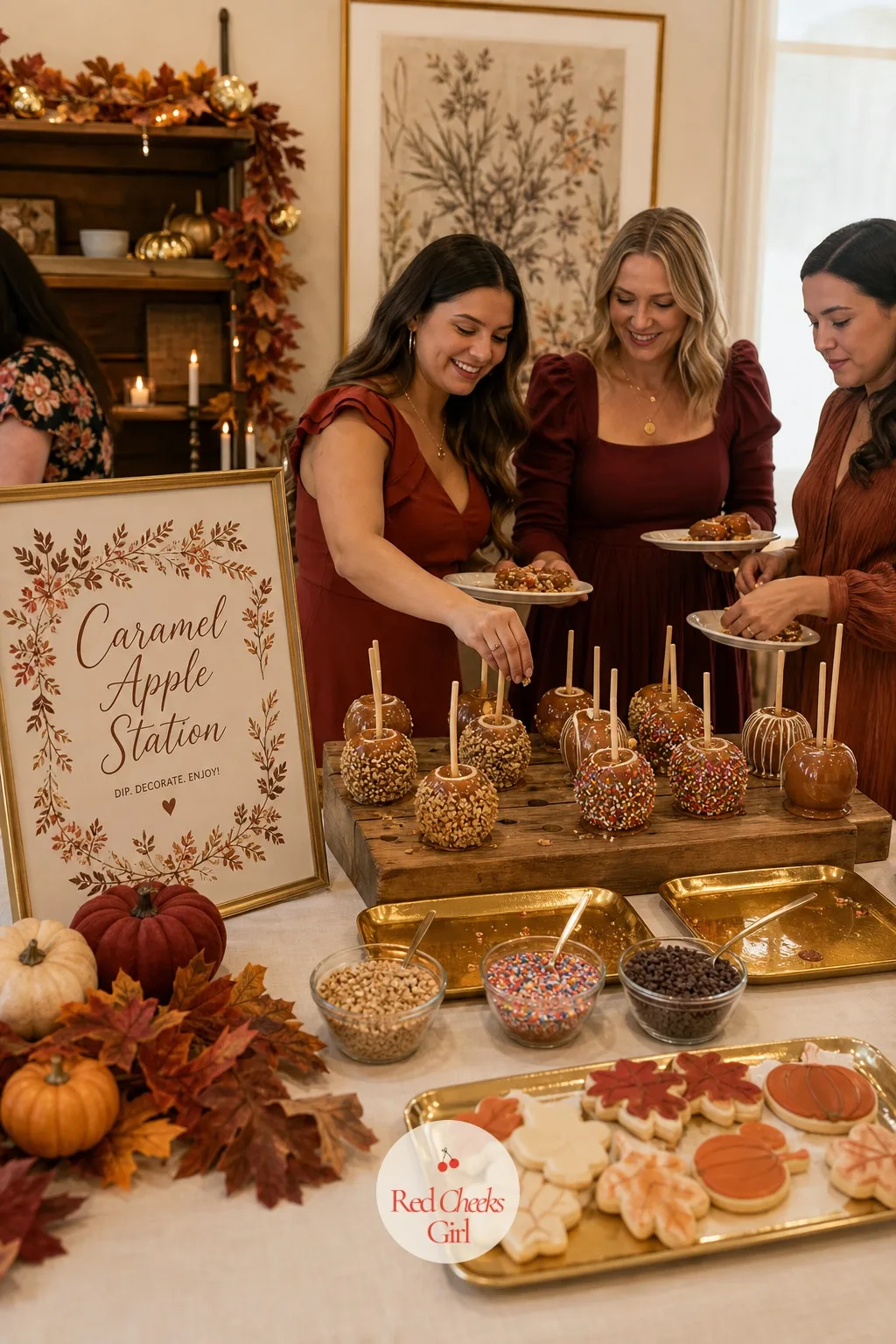 Caramel Apple Station — Something for the guests to do with their hands always outperforms a bowl of chips. Fall bridal shower ideas