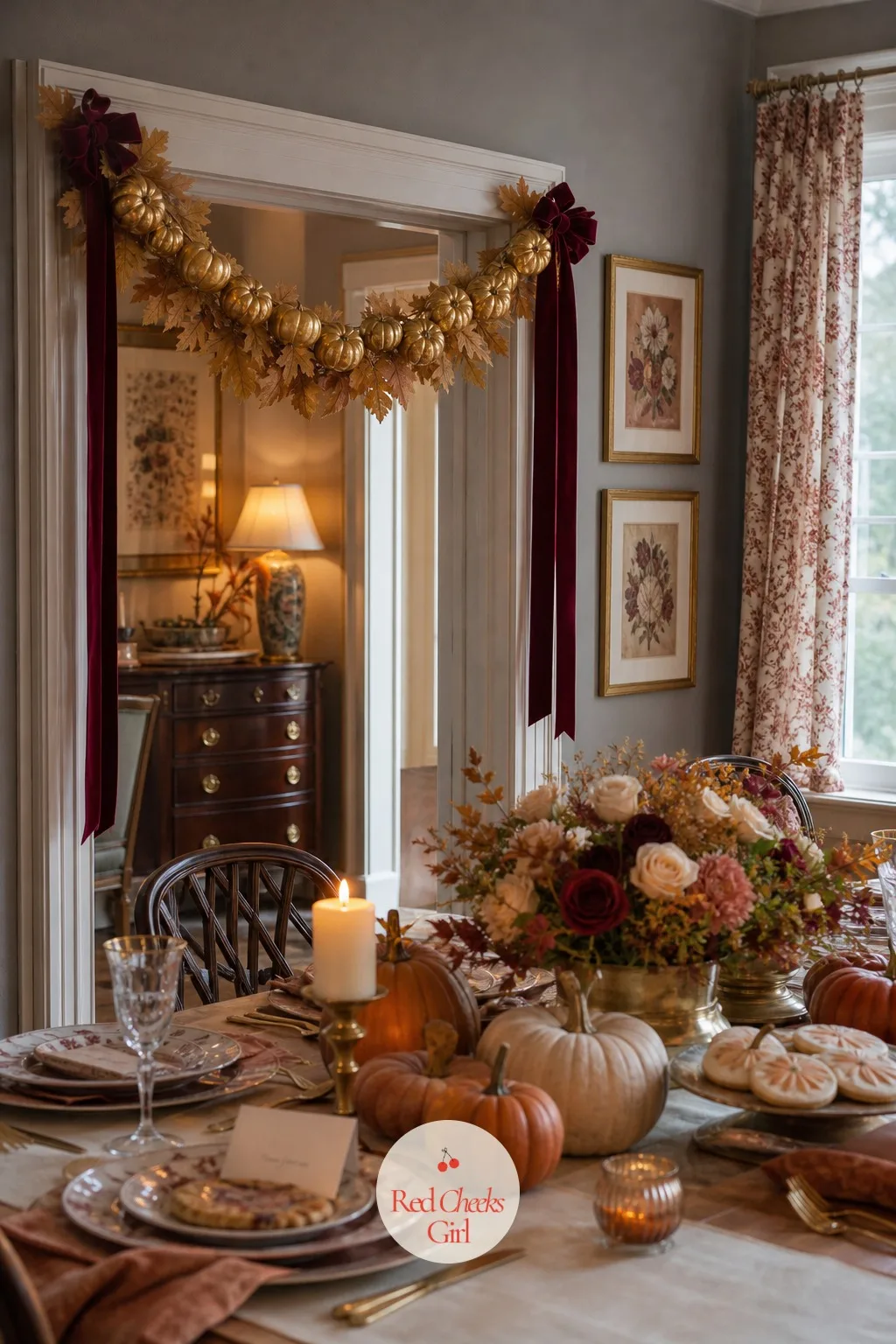 Garland of Gilded Pumpkins Over the Doorway — Guests meet the theme before they meet the cider, right at the door. Fall bridal shower ideas