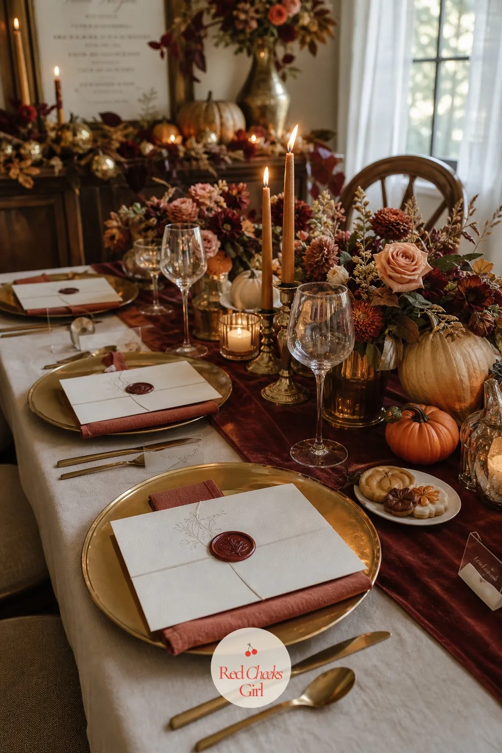 Pressed Cotton Place Settings With Wax Stamped Menu Cards — A charger and a fork are not a place setting, not yet. Fall bridal shower ideas