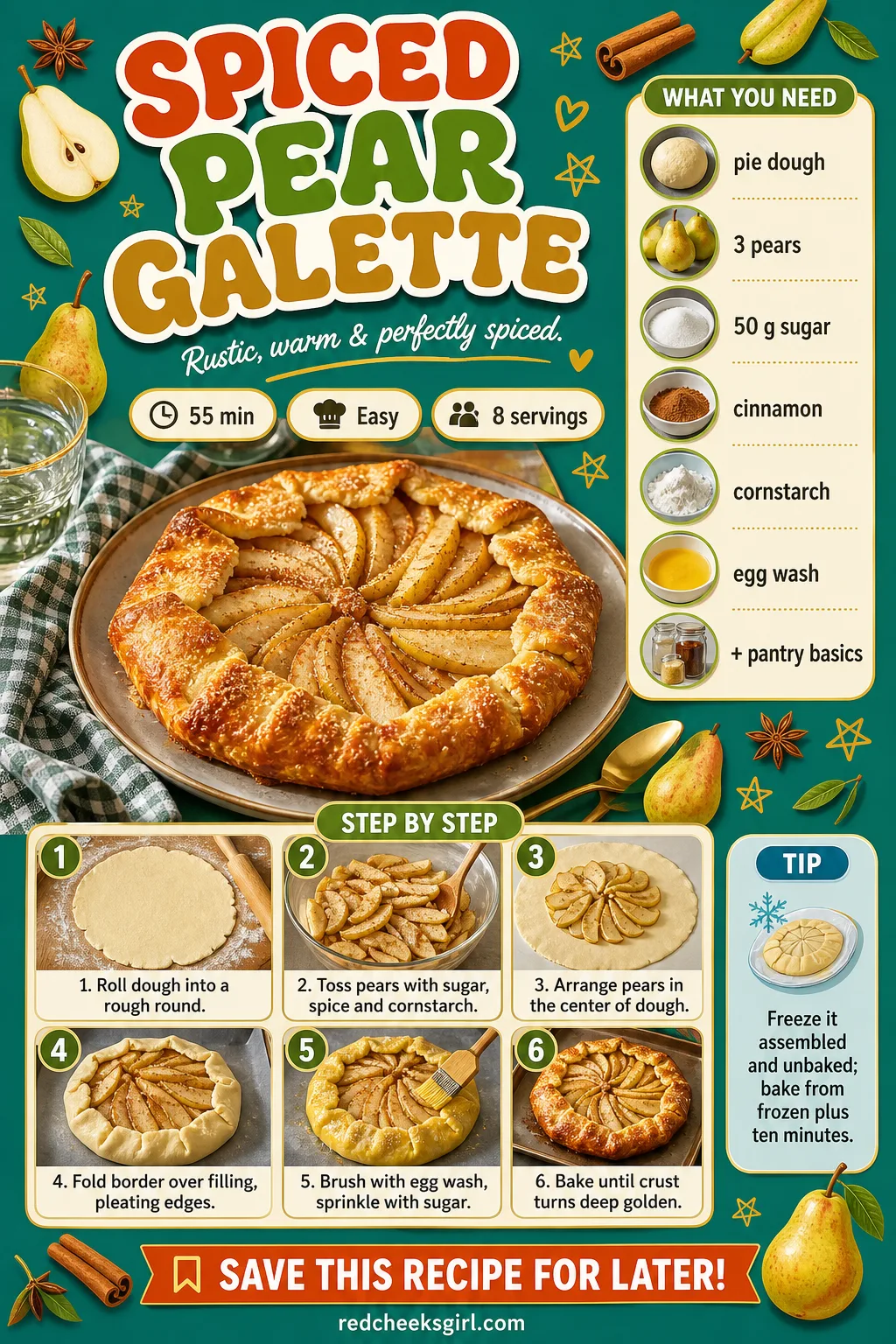 Spiced Pear Galette Recipe Card printable sheet — Printable card for the spiced pear galette. Fancy christmas desserts