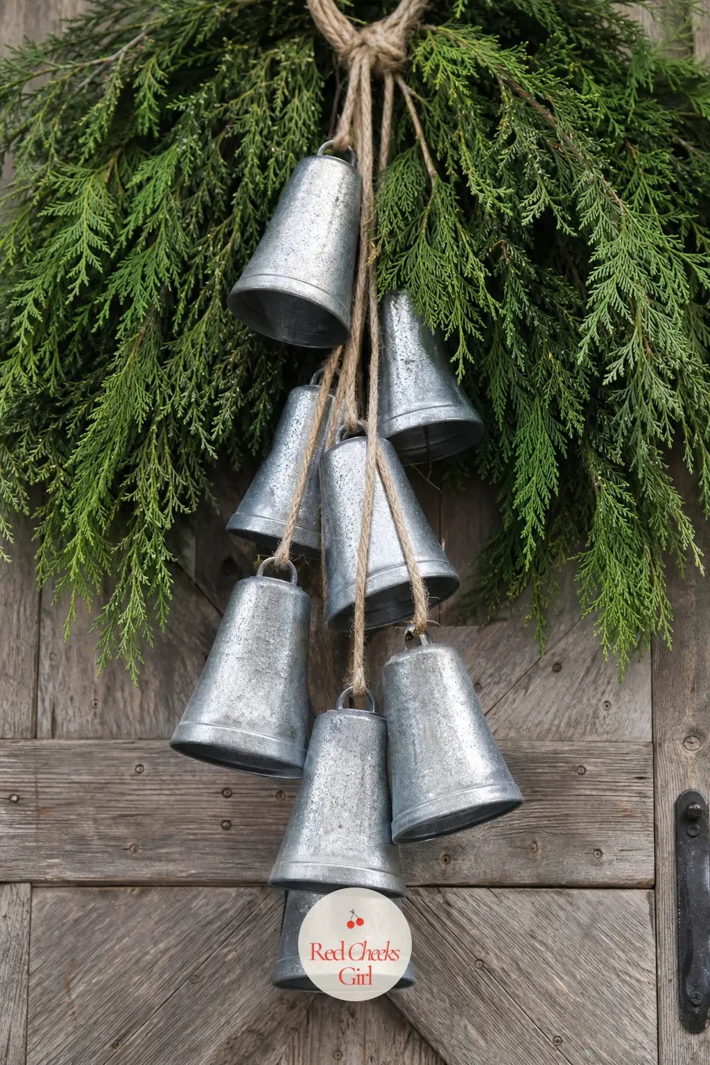 The Galvanized Bell Cluster Wreath for the Dutch Door — A split dutch door only shows its top half, so the wreath has to work at eye level with nothing extra