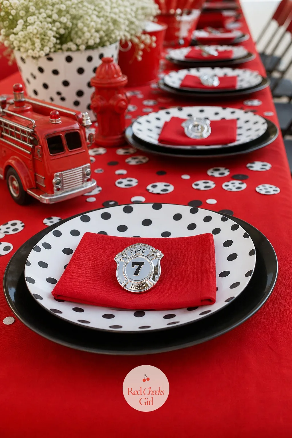 Chrome Firefighter Badge Favors — A sticker sheet gets left on the table by the end of the party. Fire truck birthday party ideas