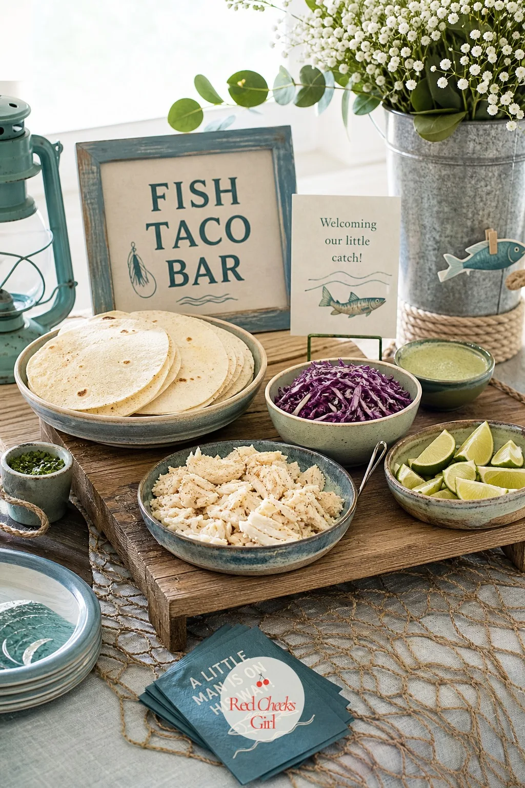 A Fish Taco Bar — One tray of fish tacos gets cold before half the guests reach it, and everyone ends up with soggy shells. Fishing baby shower theme