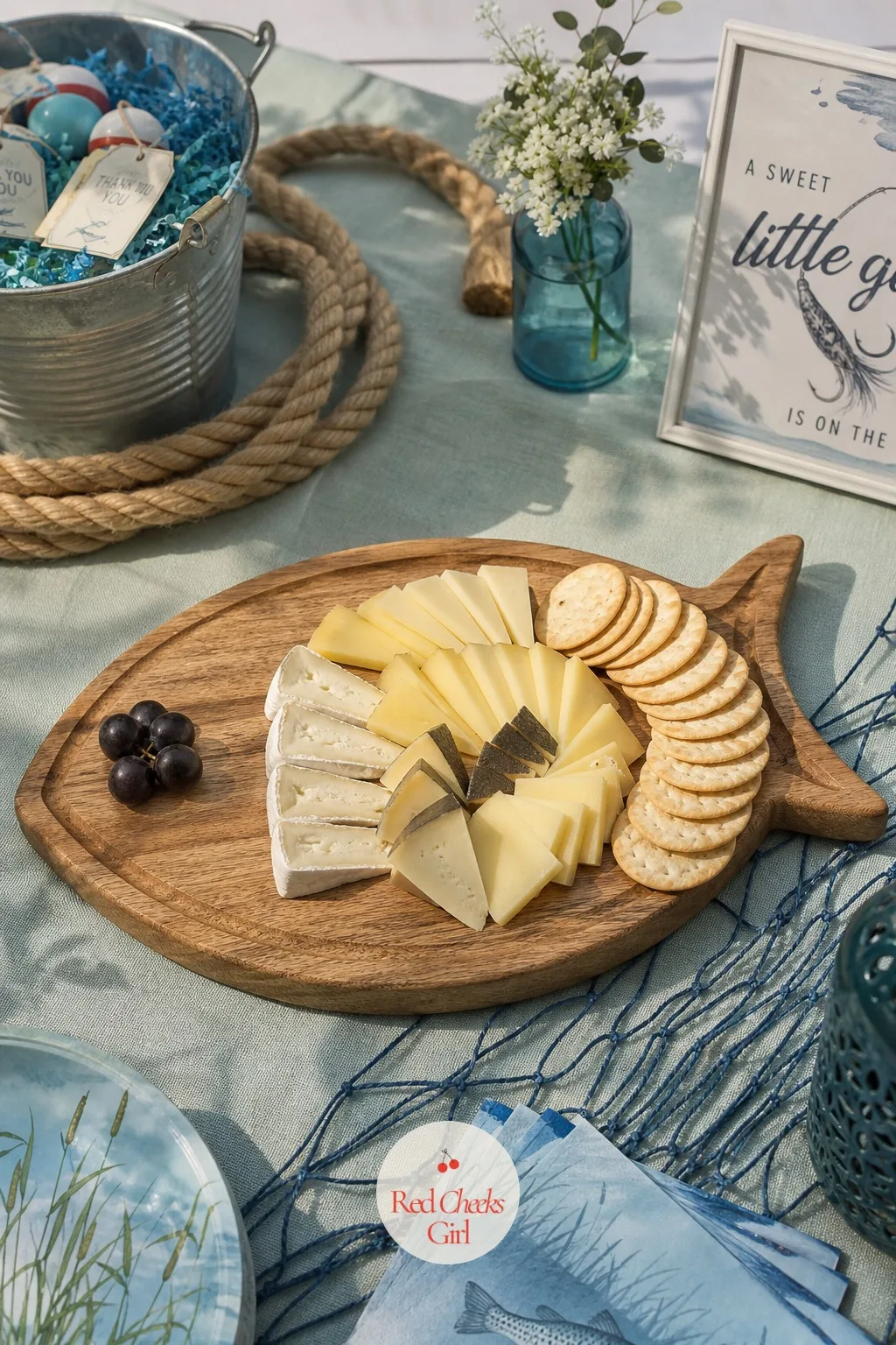 A Fish-Shaped Cheese Board — A round cheese board blends into every other shower this year, and a themed board that tries too hard to spell out a word in