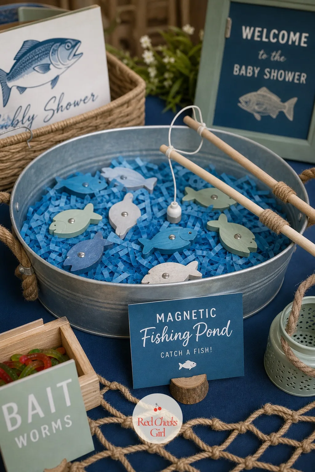 Magnetic Fishing Pond — A game nobody can figure out the rules of just sits untouched in the corner. Fishing baby shower theme
