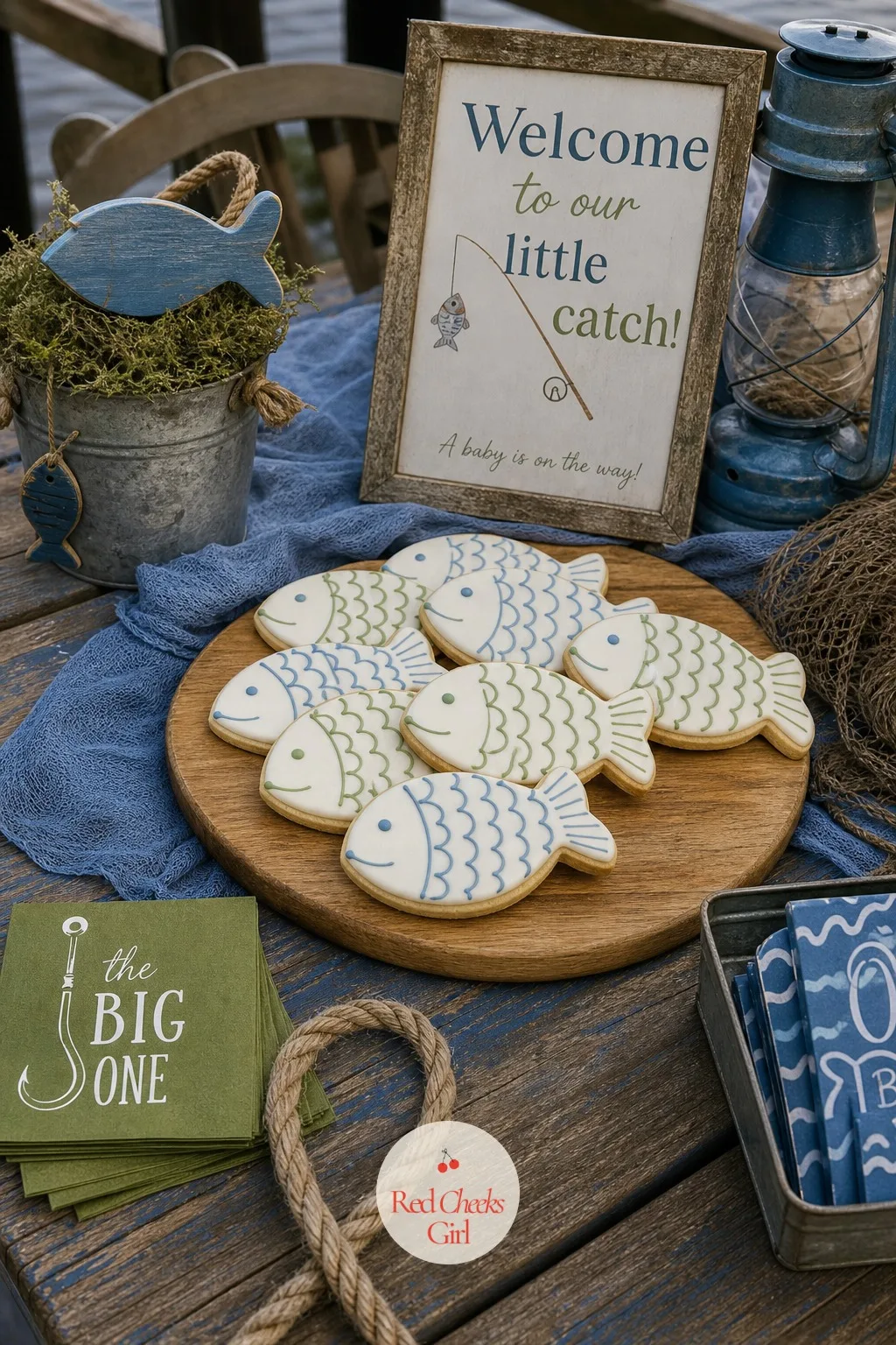 Fish-Shaped Cookies — She will reach for one of these before the cake is even cut, because a fish-shaped cookie reads as a snack, not a decoration. Fishing