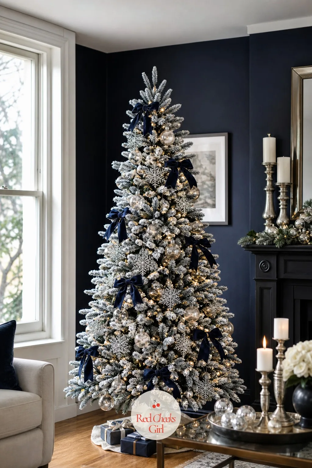 The Hand-Flocked Navy Fir — This is the one for the person who actually wants to do it herself. Flocked christmas tree ideas